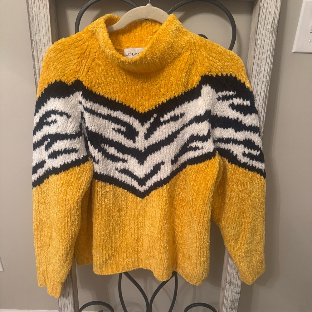 Gantos Vintage 80s Yellow Black White Chevron Zebra Chenille Sweater Women’s S